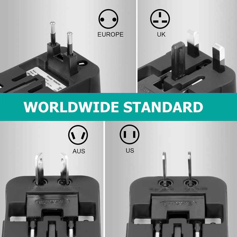 RRTRAVEL International Universal All in One -mahdollisuus maailmanlaajuiseen matkavirtasovittimeen, seinälaturiin, verkkovirta-adapteriin, jossa on kaksi USB-latausporttia, USA: n EU UK UK AUS -puhelimen kannettava tietokone