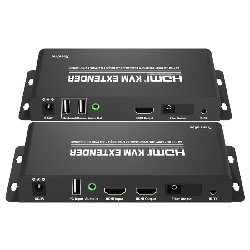 HDMI KVM -laajennus yli yhden kuidun TCP / IP-yhteydellä (20 kt) Tukee Full HD 1080P: tä