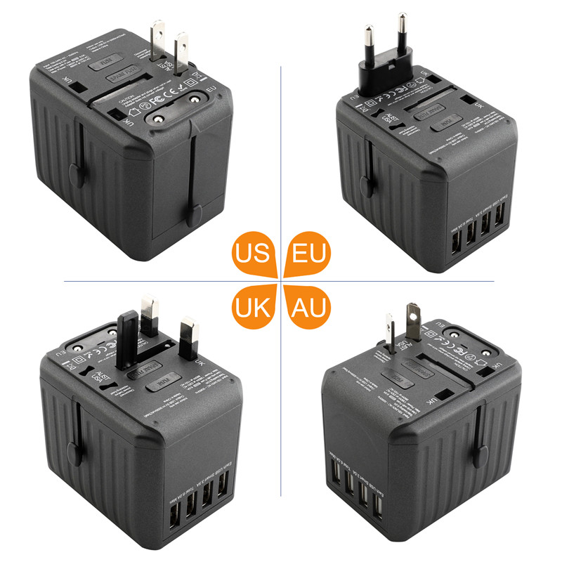 RRTRACVEL Universal Travel Adapter, International Power Adapter, Worldwide Plug Adaptor with 4 USB Ports, High Speed 4.5A Wall Charger, All in one AC Socket for USA UK AUS Europe Asia Phone Lapt
