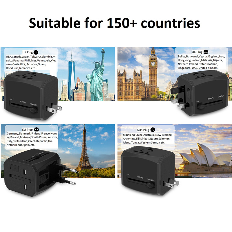 RRTRAVEL Universal Travel Adapter, monitoimilaite, kansainvälinen virtalähde, jossa 4A 3 USB, eurooppalainen adapteri, matkavirtasovitin, seinälaturi UK, EU, AU, Aasia kattaa 150 + maat