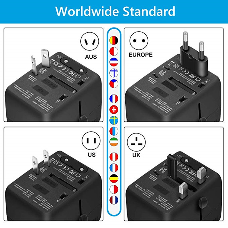 RRTRACVEL Universal Travel Adapter, All in One International Power Adapter, with 3 USB + 1 Type-C Charing Ports, European Plug Adapter, AC Outlet Plug Adapter for European, US, UK, AU 160+ Maat