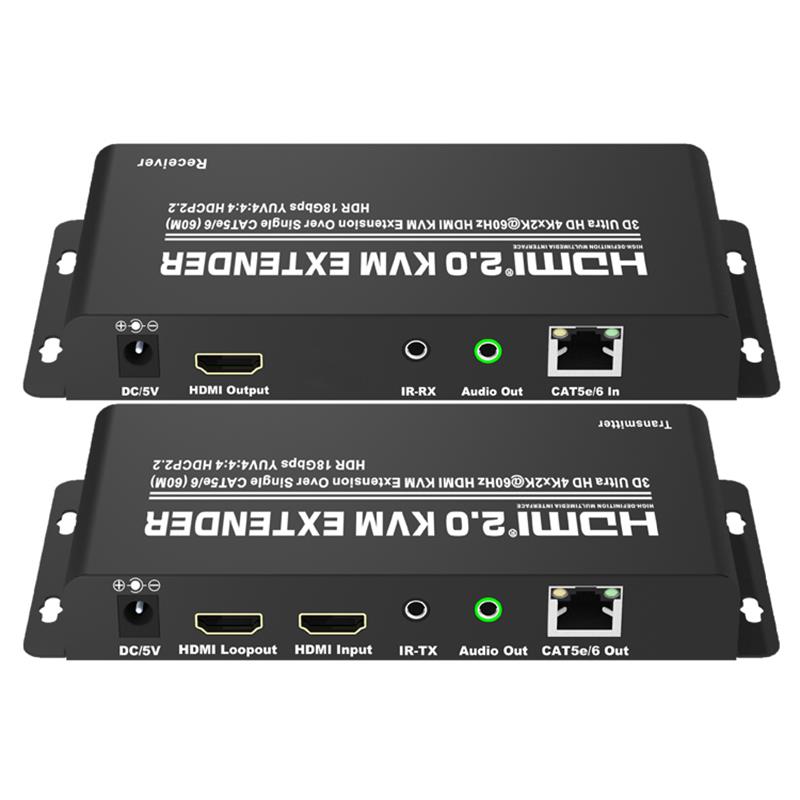 HDMI 2.0 KVM -laajennus 60m yli yhden CAT5e / 6 -tuen Tukee Ultra HD 4Kx2K @ 60Hz HDCP2.2