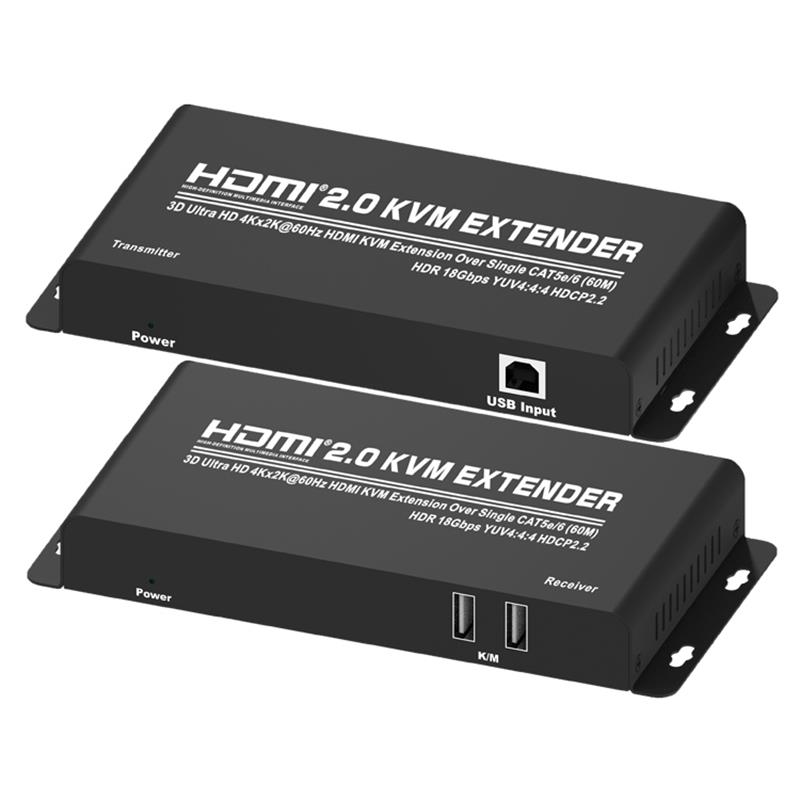 HDMI 2.0 KVM -laajennus 60m yli yhden CAT5e / 6 -tuen Tukee Ultra HD 4Kx2K @ 60Hz HDCP2.2