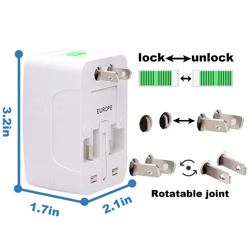 RRTRAVEL 931D maailmanlaajuinen matkavirtasovitin, yleinen matkavirtasovitin, virtalähdesovitin, jossa on kaksi USB-porttia, USA: n EU UK UK AUS-matkapuhelimen kannettavaan tietokoneeseen, joka kattaa yli 150 maata