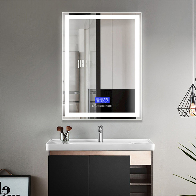 Pystyseinään asennetut LED-LED-Kylpyhuoneen älykkäät peilit, joissa on bluetooth- kaiuttimen lämpötila