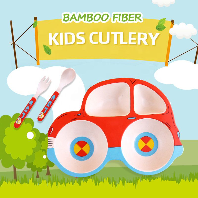 ympäristöystävällinen lapsille ruokailuvälineet lautaselle haarukka lusikka lapsille bambukuituastiat