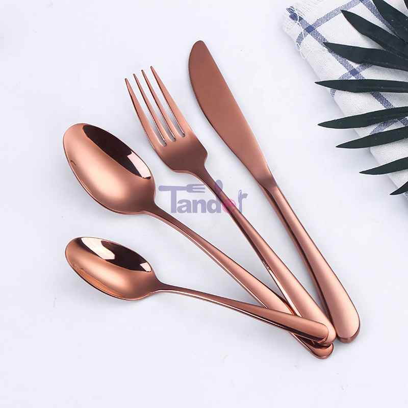 Elegantti design inox flatware asetettu varastossa ruostumaton teräs ruusuinen kulta ruokailuväline
