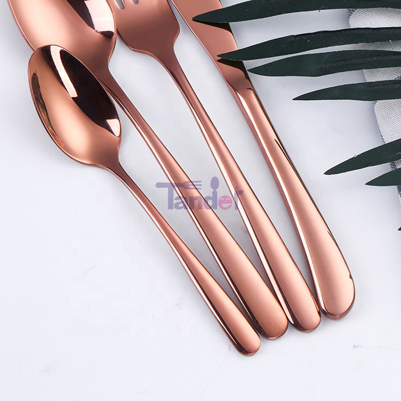 Elegantti design inox flatware asetettu varastossa ruostumaton teräs ruusuinen kulta ruokailuväline