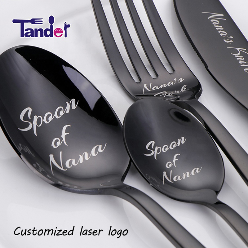 Oma laser Nimesi Logo Teksti ruostumattomasta teräksestä leikkuri Aseta veitsi haarukalla