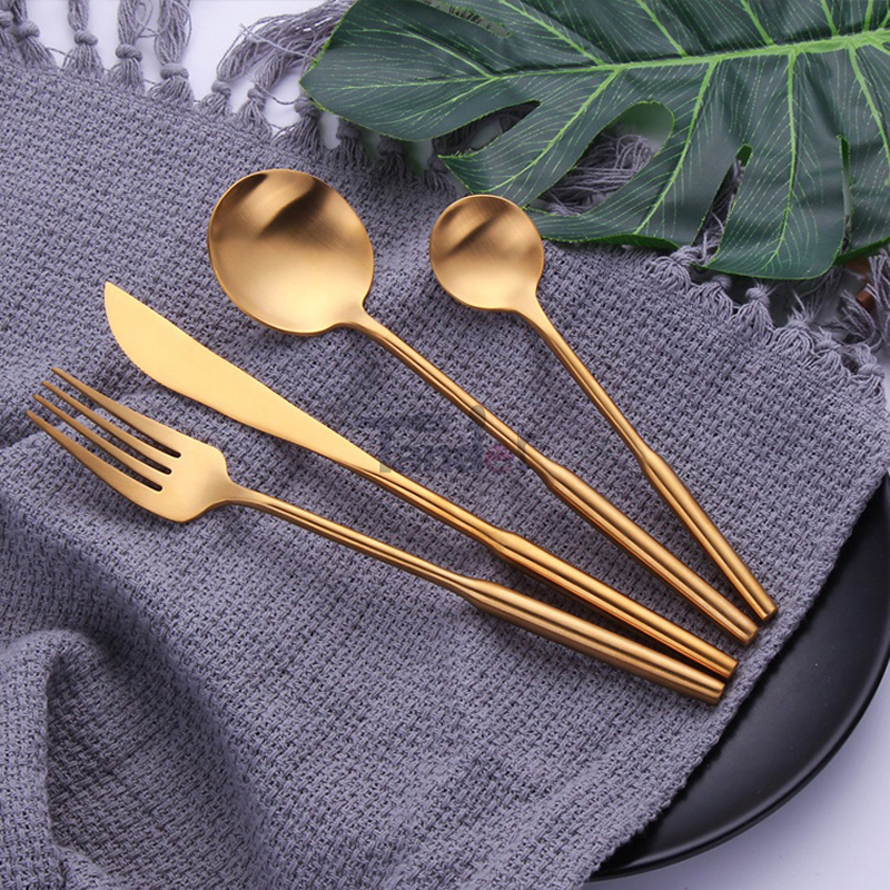 Titanium Gold Plating Brass Flatware Matt Finding Metal Fork Spoon Knife Matte Gold Cutlery