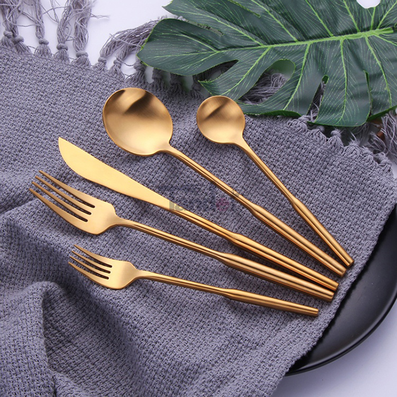 Titanium Gold Plating Brass Flatware Matt Finding Metal Fork Spoon Knife Matte Gold Cutlery