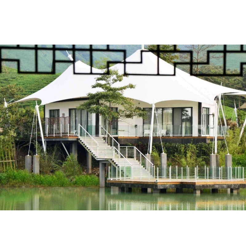 Prefab 2 makuuhuoneen valkoinen PVDF vedenpitävä kangaskalsiumsilikaattitaulu seinä talon teltat Resort