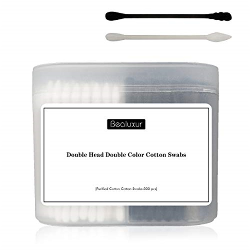 Puuvillaswabs, 300Pcs Cotton Buds Double Head 100 prosenttia Cotton White and Black Natural Paper Sticks Multiful Makep &Clearing Sterile Sticks
