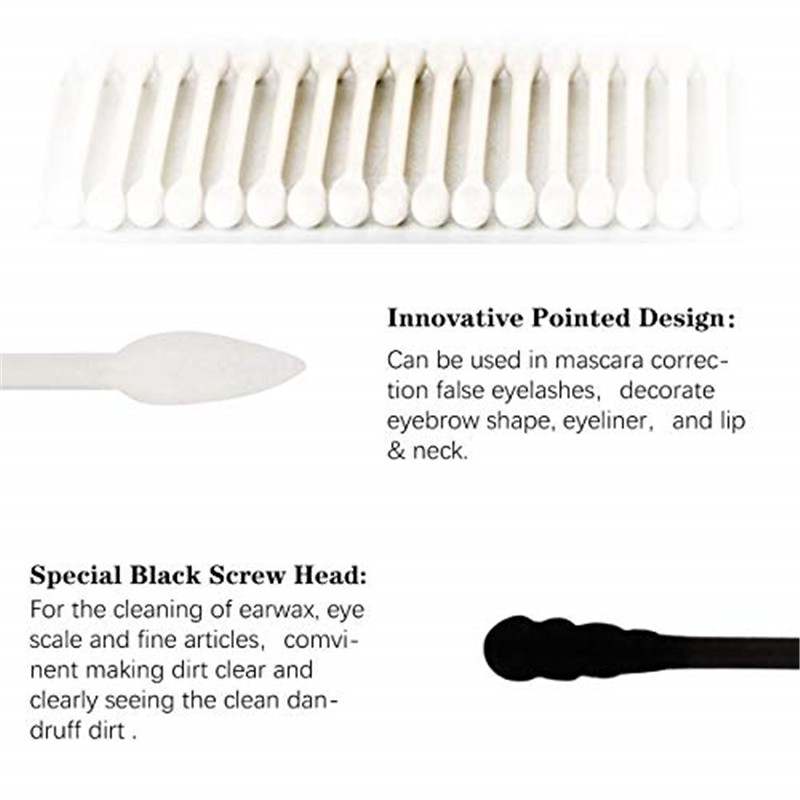 Puuvillaswabs, 300Pcs Cotton Buds Double Head 100 prosenttia Cotton White and Black Natural Paper Sticks Multiful Makep &Clearing Sterile Sticks