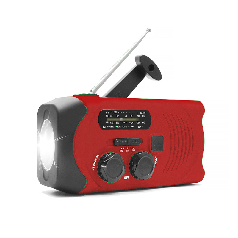 Aurinkopohjainen hätäradioradio AM \/ FM \/ WB NOAA käsikäyttöinen radio LED-taskulampulla, kannettava 2000 mAh matkapuhelinlaturi Power Bank SOS-hälytyksellä