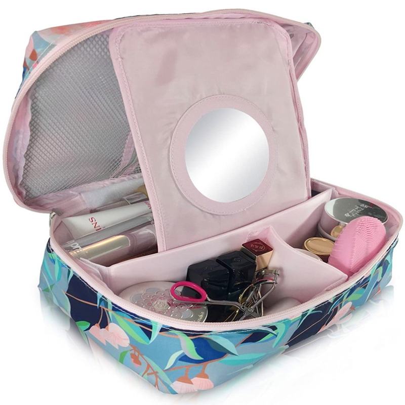 Portable Cosmetic Shavin& 35;103; Toiletry Beauty Make Up Bag Pouch Organizer varastossa, jossa on irrotettava osinko ja peili matkaa varten,liike,loma- ja kylpyhuone (sininen)