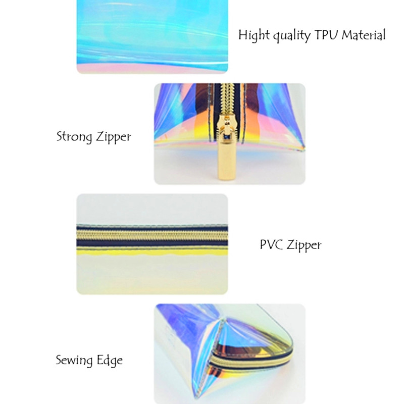 Oma läpinäkyvä TPU Holografinen kosminen pussi Personalisoitu laser Pvc Makeup Bag