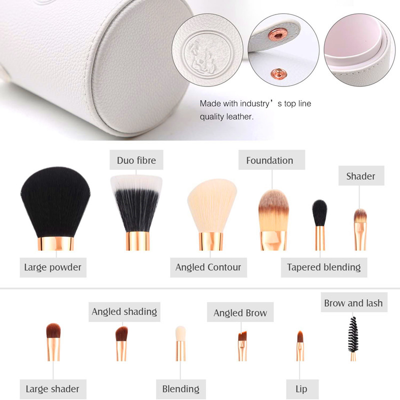 BELUXUR Travel Makep Brush Set White 12pcs Makep Brusses Premium Synthetic Hair Professional Foundation Powder Blush Kosmetic Eye Eye Set Holder for Givens