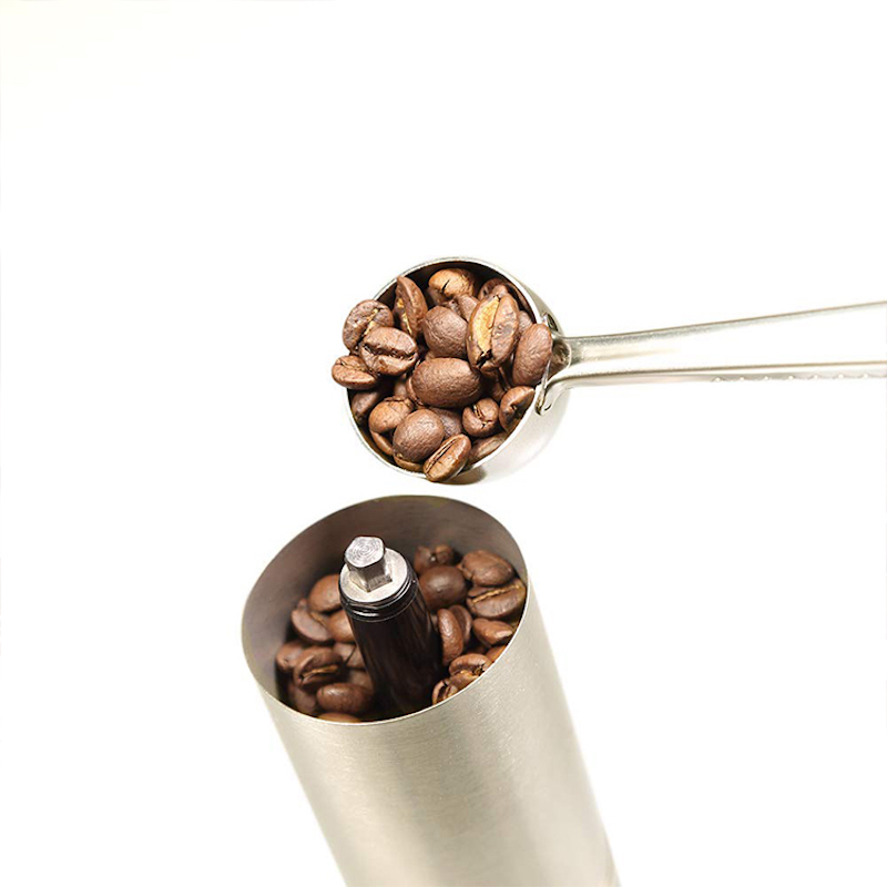 Stainless Steel Cordless Portable Manual Coffee Grinder Conical Burr Hand Coffee Bean Grinder Measuring Brush Spoon