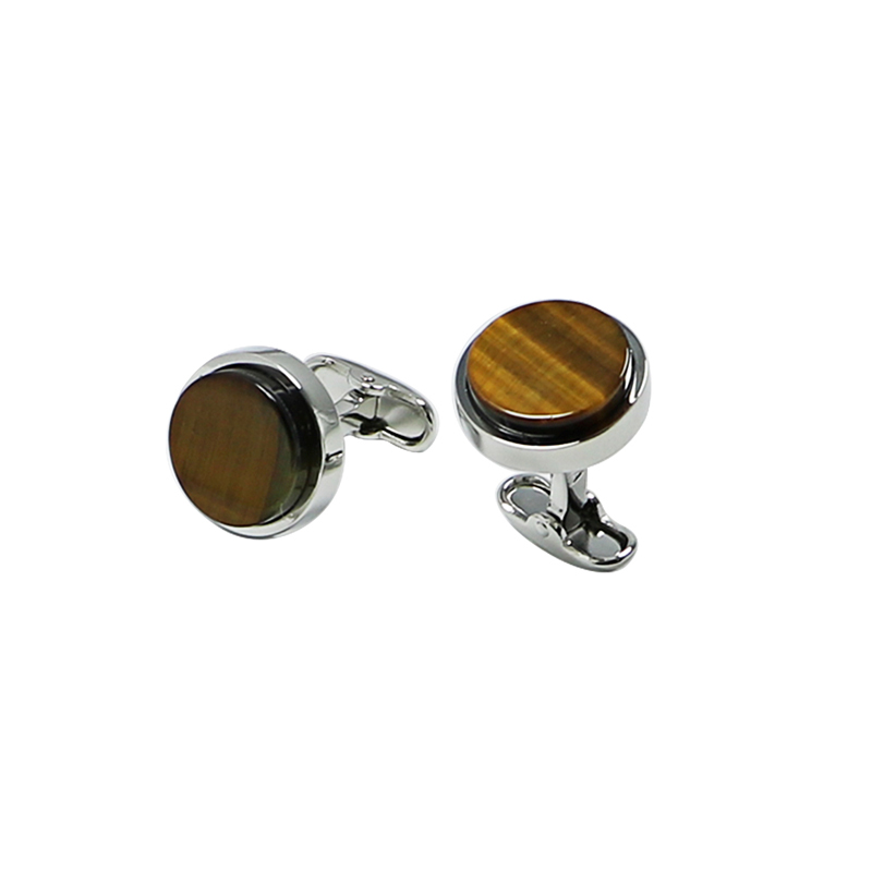 Tiger\ s Eye Flat Round Puvut Cuff Links