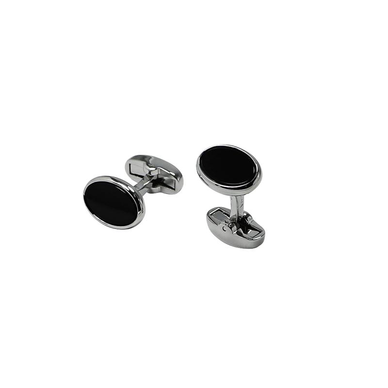 Black Agate Flat Oval Men s Cuff Links