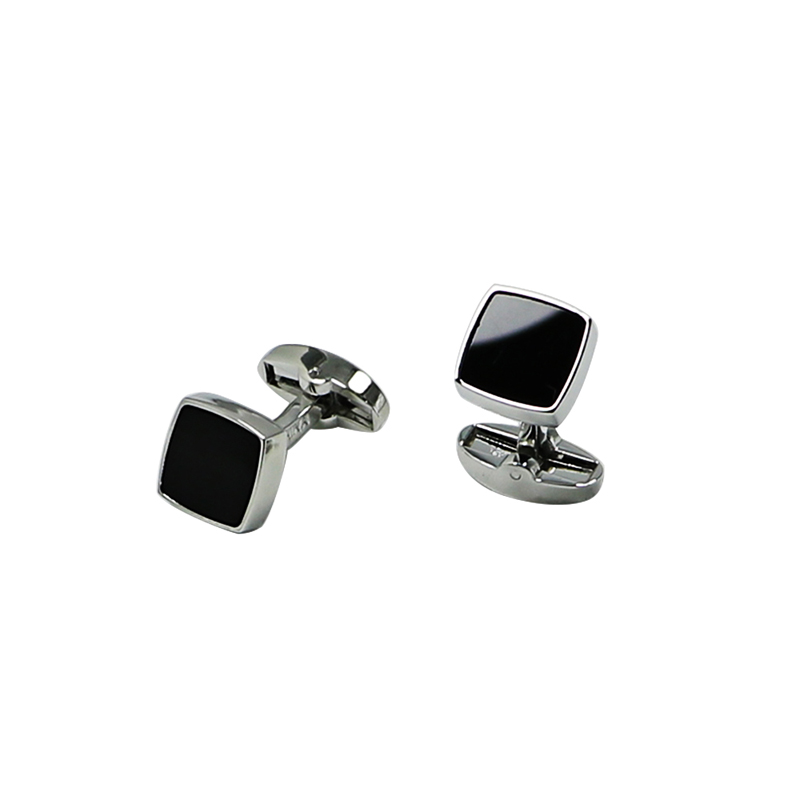 Black Agate Square Flat Shirts Cuff Links.