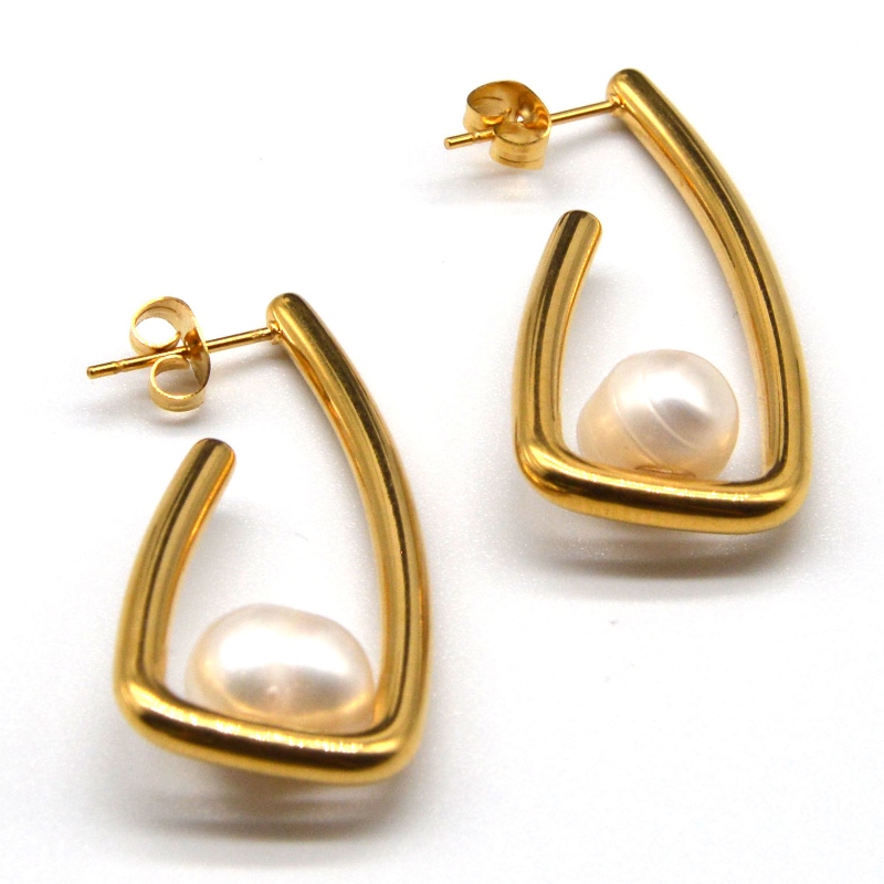 Ruostumaton Steel Pearl -korvakorut, muotikorut, muotikorut, Pearl Jewellery rfbear0023