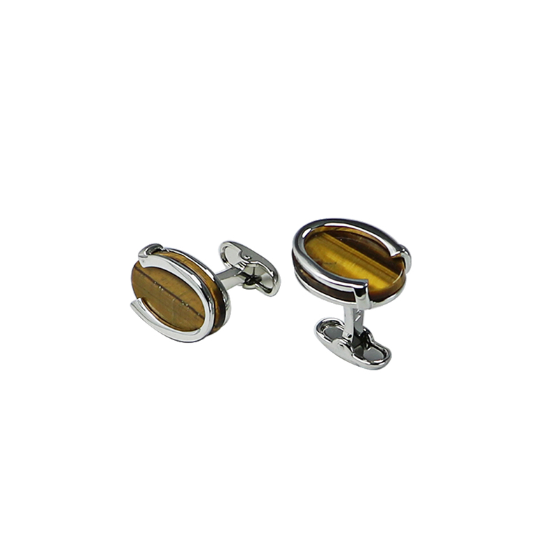 Tiger\ s Eye Oval U Shape Cuff Links