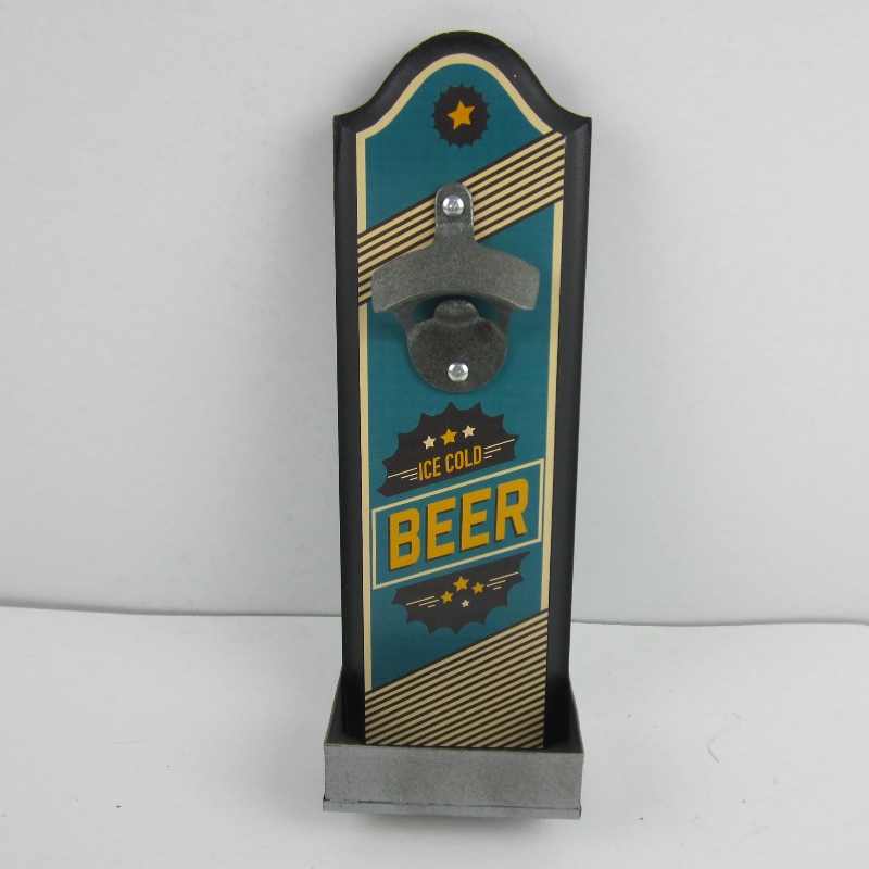Wall Mounted Wood Plaque Beer Bottle Opner Cap Catcher