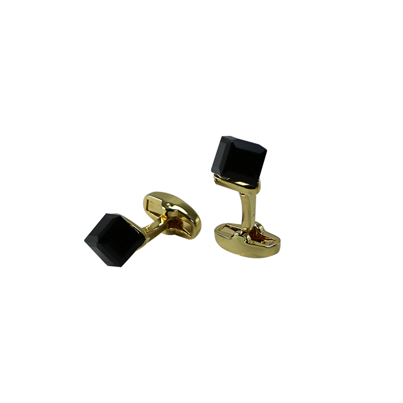 18k Gold Plated Black Quartz Dice Cuff Links