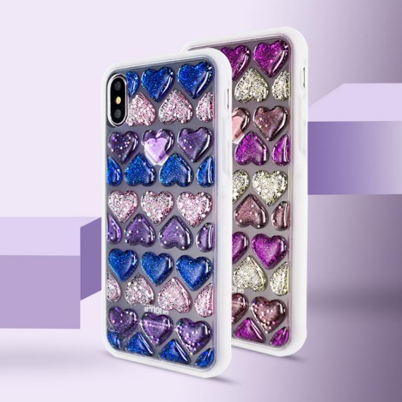 Iphonexs on 3D-kidepisarakokoinen mosaiikkiriste. Kynsilakka värikäs sydämenmuotoinen läpinäkyvä hyytelöpuhelinlaukku