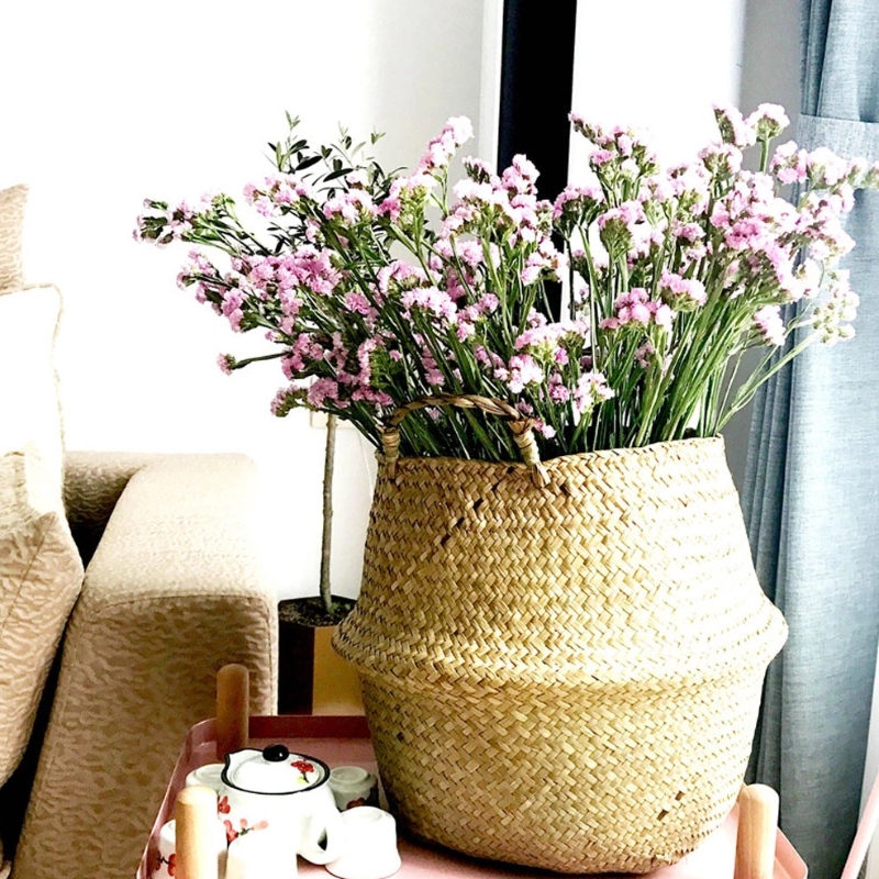 Kudottu meriheinän vatsakori säilytyskukkakukka potin housutelineelle