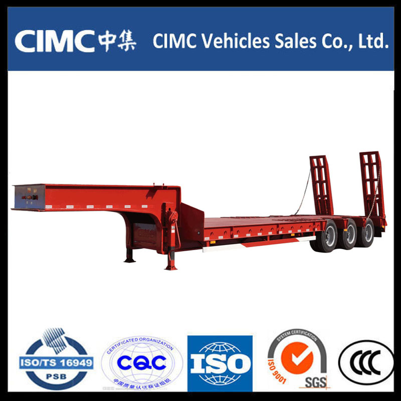 Cimc 3 Axle 70ton Low Bed Semi Trailer hydraulisella Rampilla