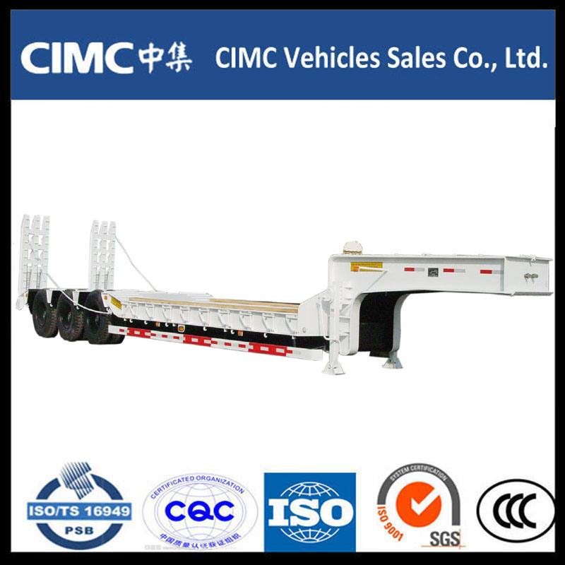 Cimc 3 Axle 70ton Low Bed Semi Trailer hydraulisella Rampilla