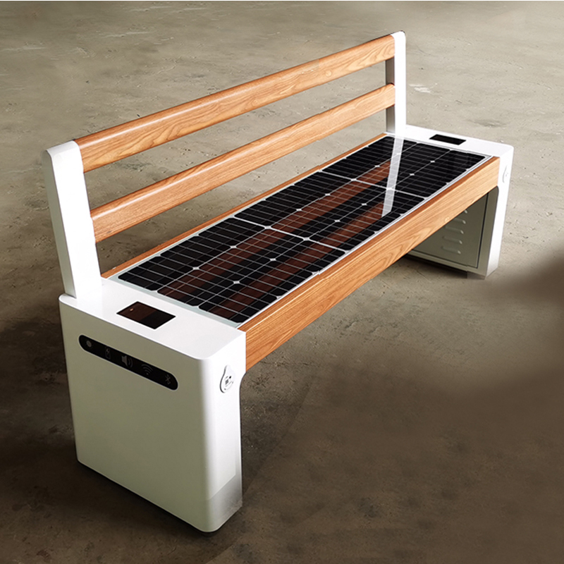 Iso formaatti WPC Puu Galvanized Steel Smart Voice Solar Bench