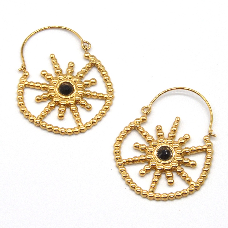 Naisten kullatut korut boheemityylinen vintage kukka musta akaatti korvakorut Kiina Ruifanbao korujen jalostustehdas