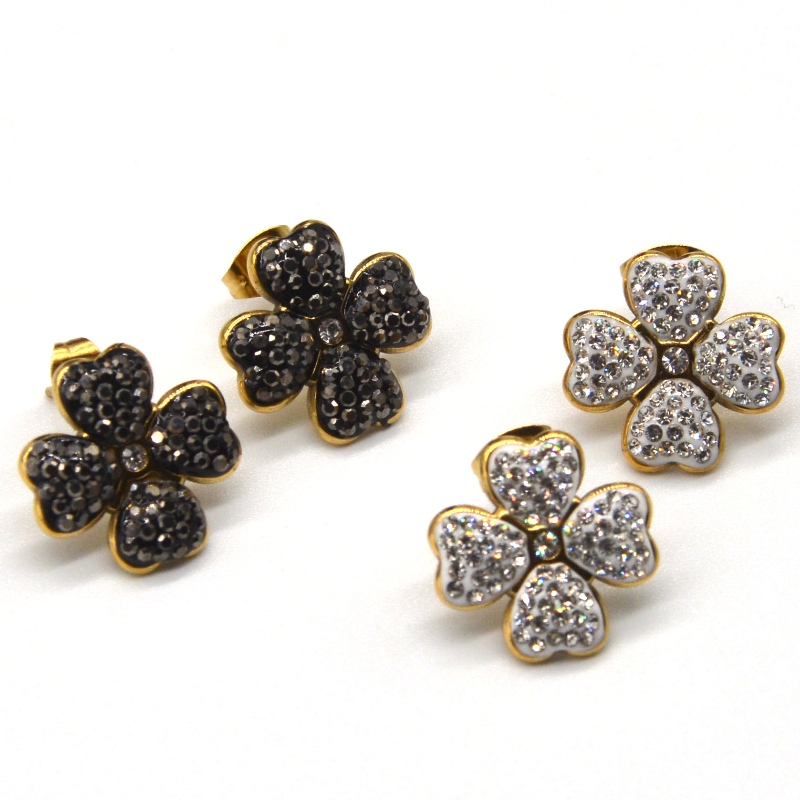 Neliapilaiset apilan korvakorut, sopivat tytöille ja naisille, rakastavat sydämenmuotoisia mustavalkoisia korvakoruja, Kiina Ruifanbao -korujenjalostustehdas