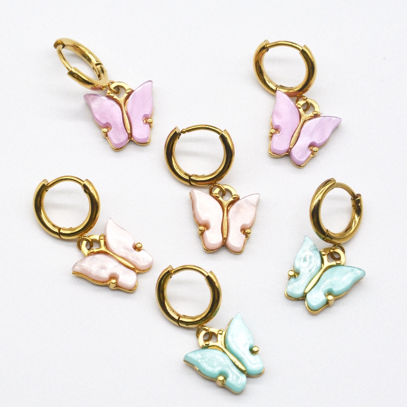 Naispuoliset perhosen korvakorut, värikkäät perhosen korut, naisen kullatut roikkuvat korvakorut, naisten joululahjat Kiina Ruifanbao korujen käsittelytehdas