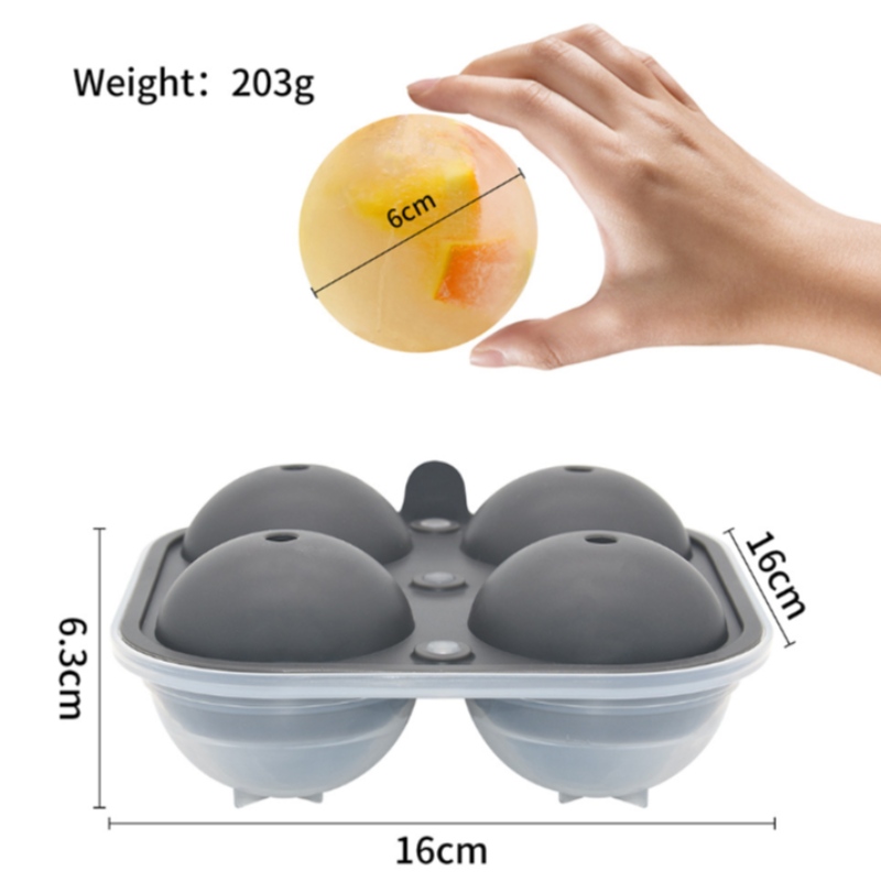 Uusi iso neljä silikonista jääkiekkolaatikkoa viskipalloa pyöreä muovinen jäänvalumuotti