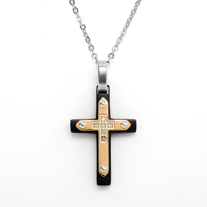 Stainless Steel Two-Tone Cross Pendant Italy -kaulanauha