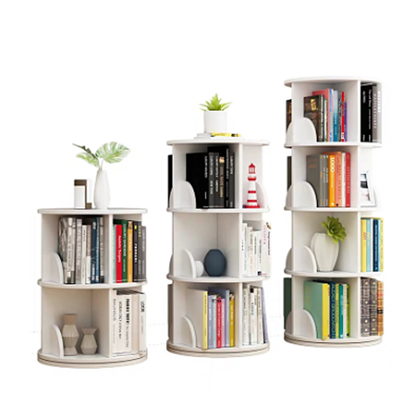 TMJ-2050 Custom Modern Home Wood White Revolving Storage Holders Racks Rotting Bookcase Shelf