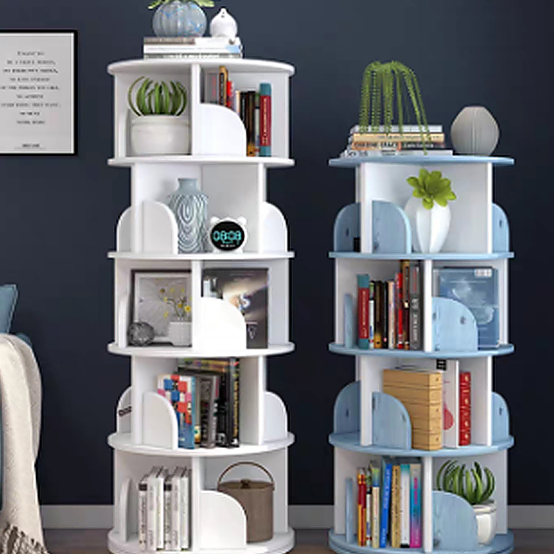 TMJ-2050 Custom Modern Home Wood White Revolving Storage Holders Racks Rotting Bookcase Shelf