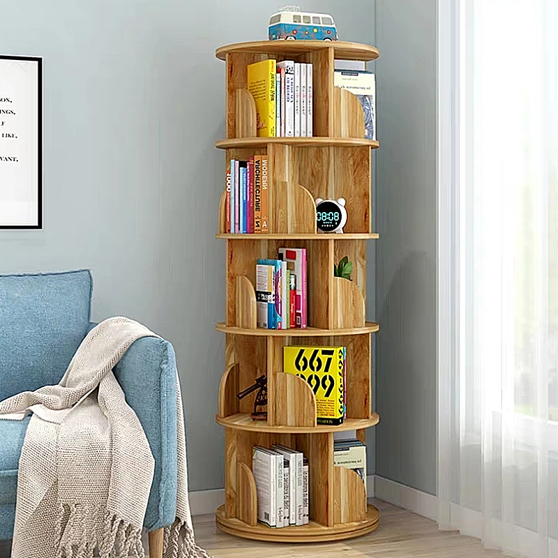 TMJ-2050 Custom Modern Home Wood White Revolving Storage Holders Racks Rotting Bookcase Shelf