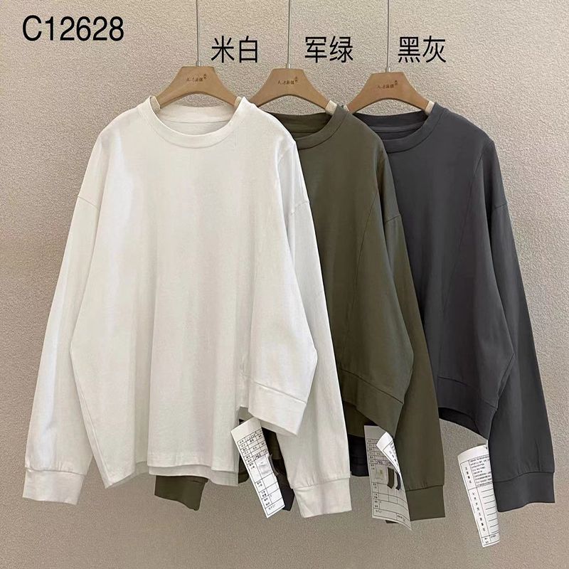 Rentoutunut muotoilu Minimalist Round Collar tyyli Sekoitettu hiha tyylinen Satunnainen Kiinteä väri puuvilla ja liina liioiteltu mukautettu 12628 T-paita