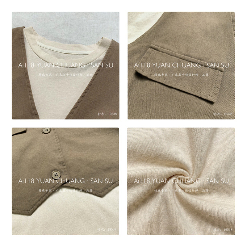 Rentoutunut muotoilu Minimalist Round Collar style Stiched such style Satul Solid color puuvilla ja pellava ylisuuri tilaustyönä tehty 19538 T-paita + Waistakets