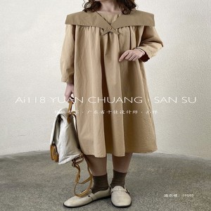 Löysä malli Minimalistinen tyylikäs rento yksivärinen painettu väri puuvilla ja pellava ylimitoitettu mittatilaus 19595 paitamekot