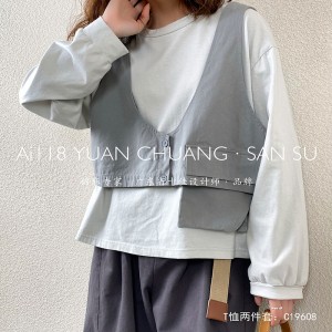 Rentoutunut muotoilu Minimalist Round Collar style Stiched such style Satul Solid värinen puuvilla ja pellava ylisuuri tilaustyönä tehty 19608 T-paita + Waistakets