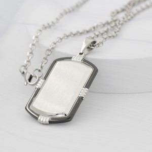 Stainless Steel Two-Tone Black Plated Dog Tag Pendant Men\\ s Necklace Chain