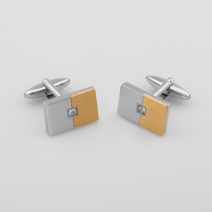 Kaiverrettavat ruostumattomasta teräksestä valmistetut kaksisävyiset 18 K kultaiset kalvosinnapit kuutio-zirkoniumkivellä