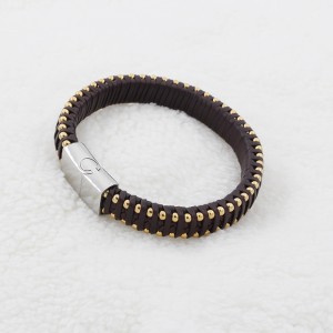 Stainless Steel Bead Rannekoru Multi-Layer Braided Leather Bracelet with Magnetic Class